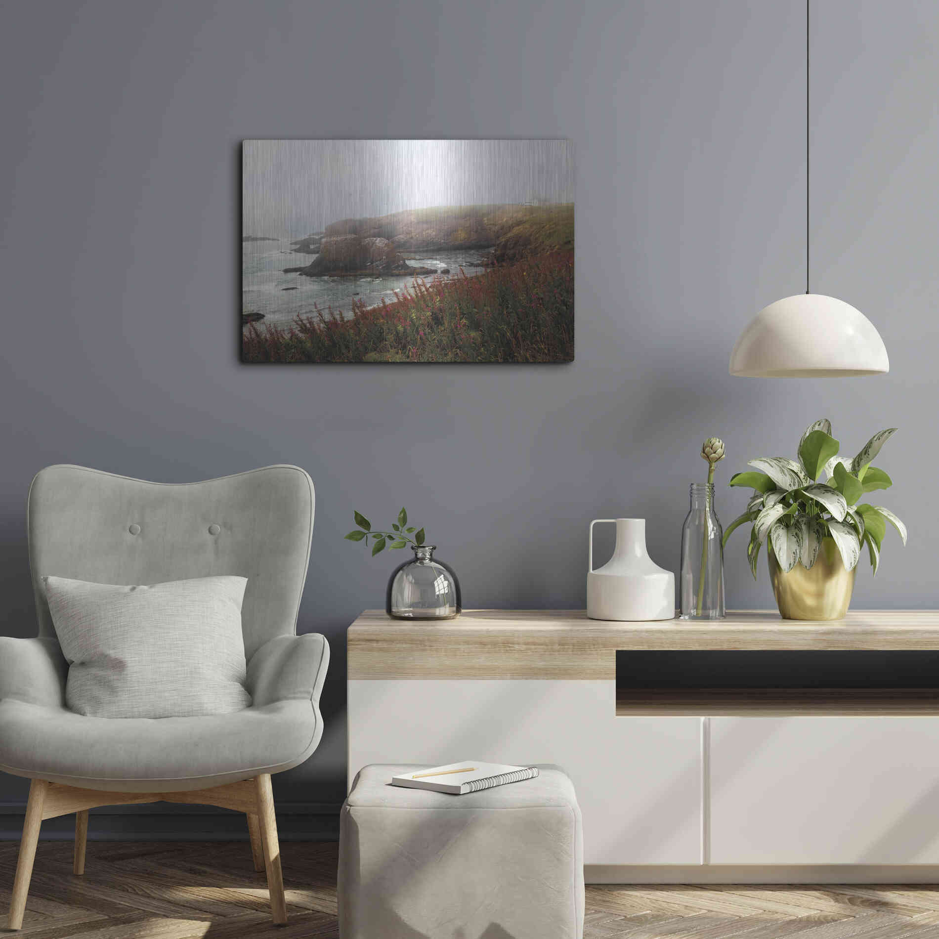 Luxe Metal Art 'Lighthouse Fog' by Debra Van Swearingen, Metal Wall Art,24x16