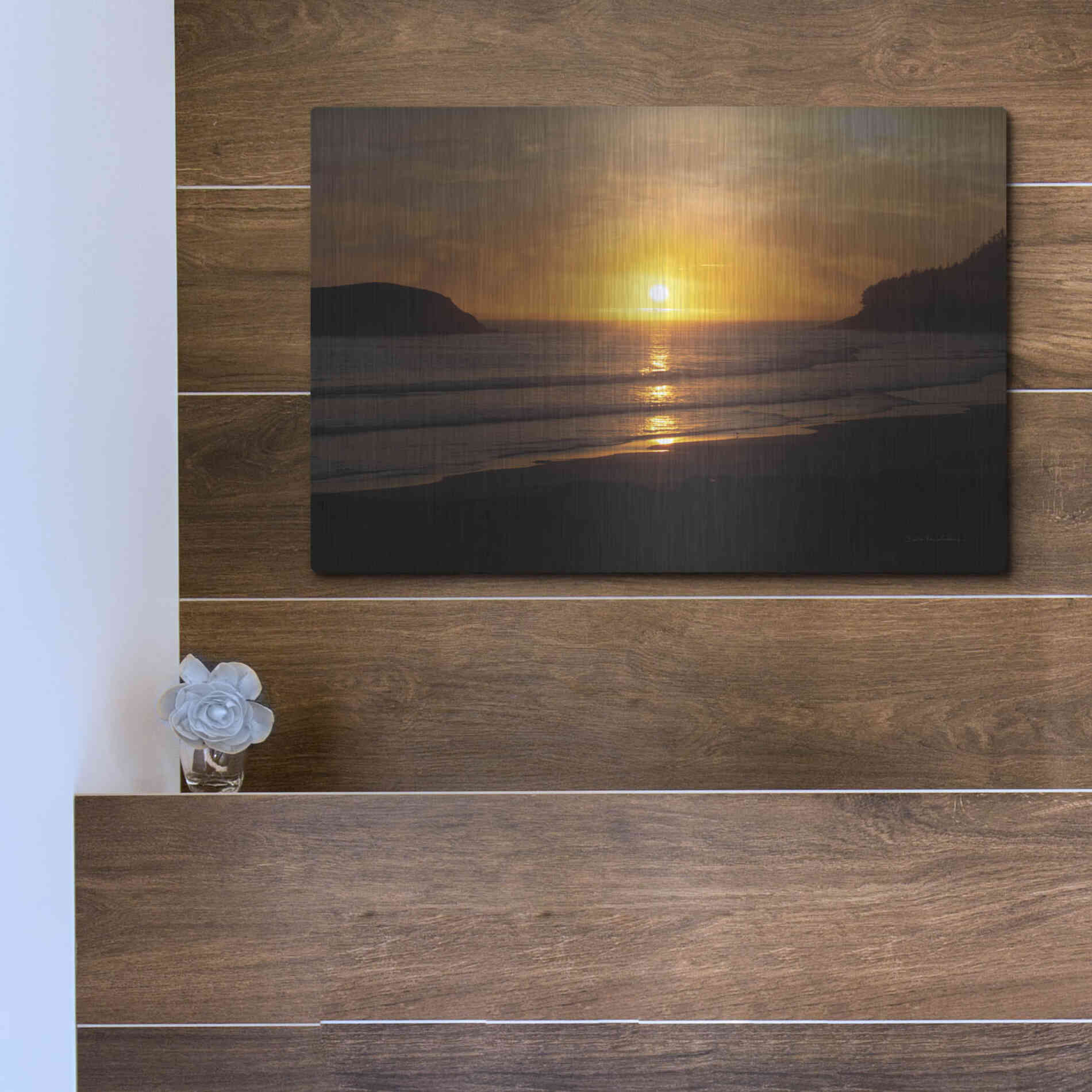 Luxe Metal Art 'Ocean Sunset' by Debra Van Swearingen, Metal Wall Art,16x12