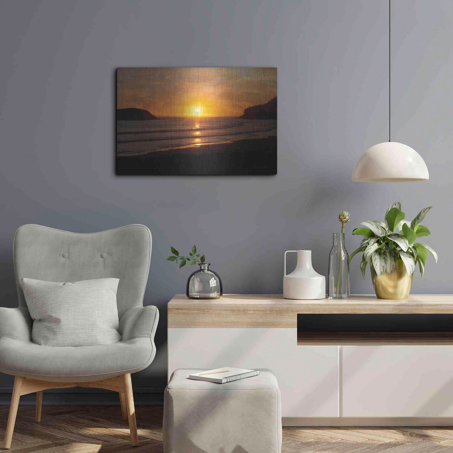Luxe Metal Art 'Ocean Sunset' by Debra Van Swearingen, Metal Wall Art,24x16