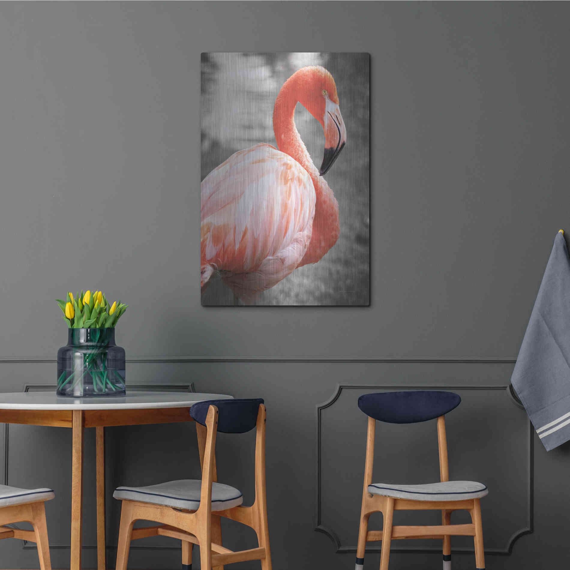 Luxe Metal Art 'Flamingo I on BW' by Debra Van Swearingen, Metal Wall Art,24x36