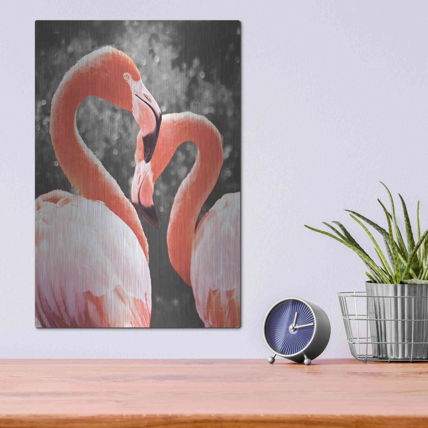 Luxe Metal Art 'Flamingo II on BW' by Debra Van Swearingen, Metal Wall Art,12x16