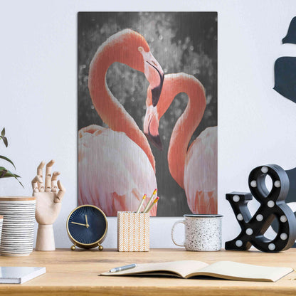 Luxe Metal Art 'Flamingo II on BW' by Debra Van Swearingen, Metal Wall Art,12x16