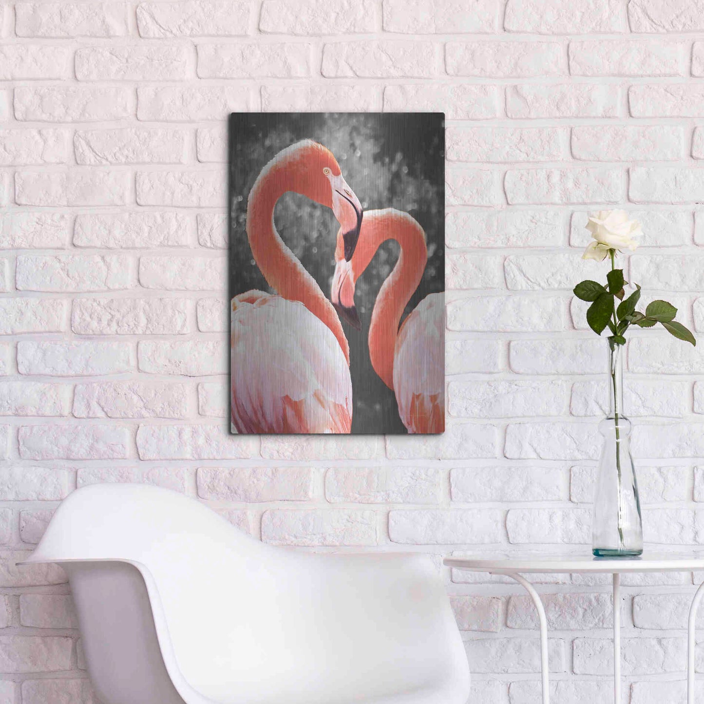 Luxe Metal Art 'Flamingo II on BW' by Debra Van Swearingen, Metal Wall Art,16x24