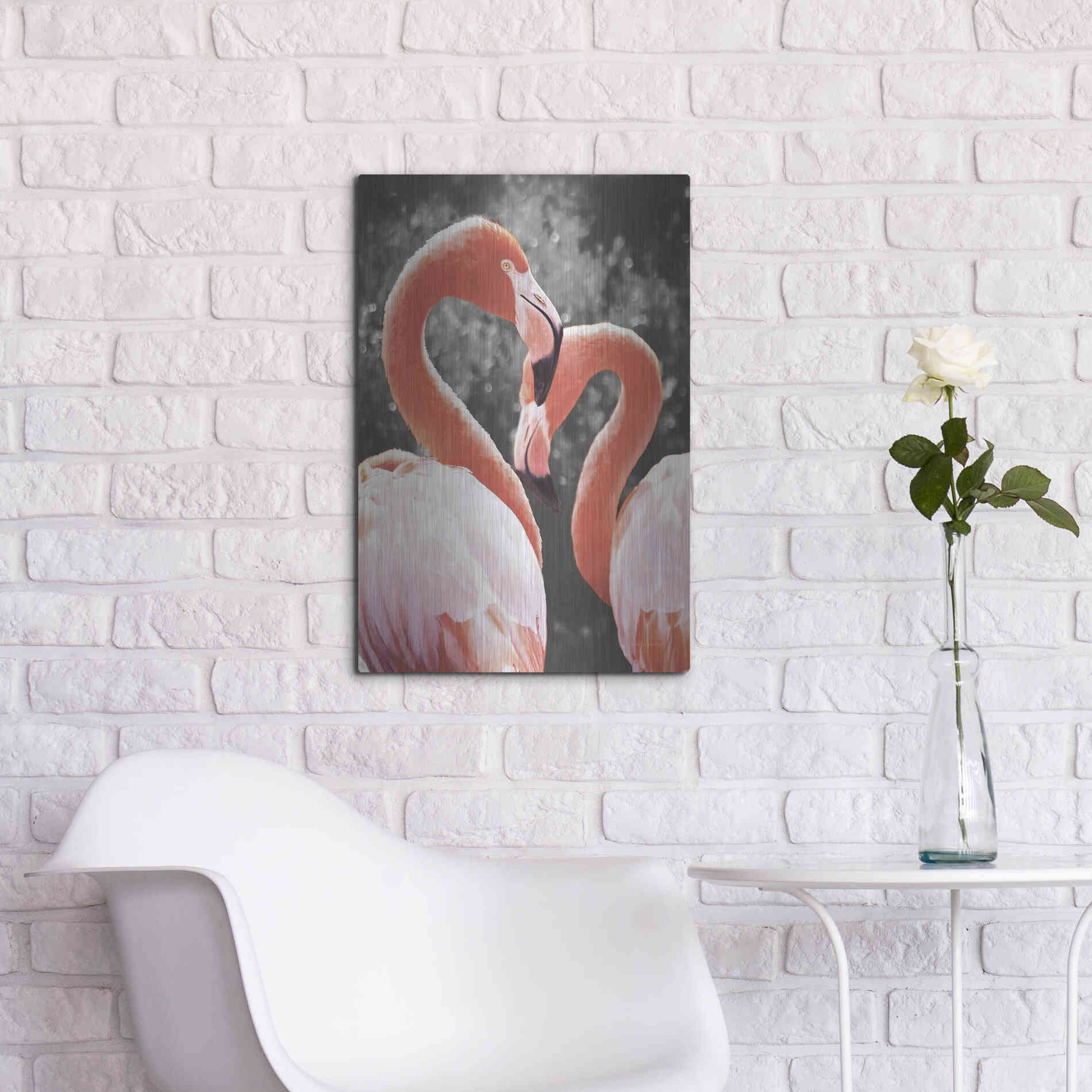 Luxe Metal Art 'Flamingo II on BW' by Debra Van Swearingen, Metal Wall Art,16x24