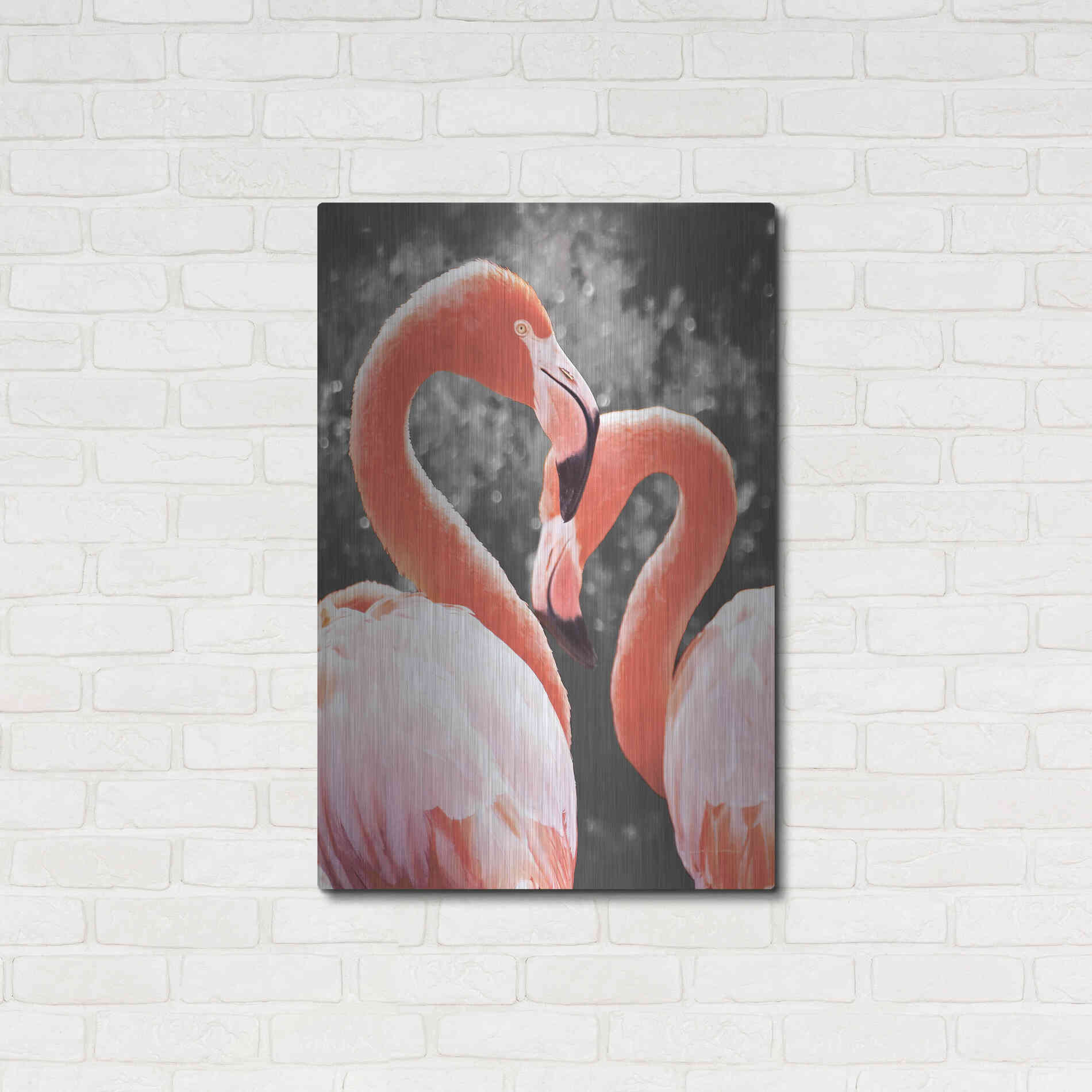 Luxe Metal Art 'Flamingo II on BW' by Debra Van Swearingen, Metal Wall Art,24x36