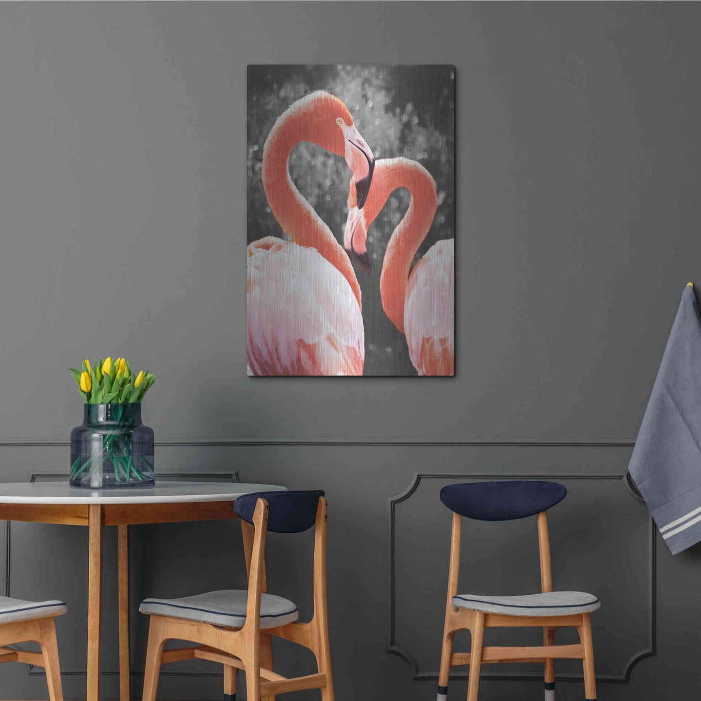 Luxe Metal Art 'Flamingo II on BW' by Debra Van Swearingen, Metal Wall Art,24x36