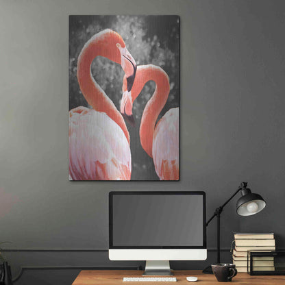 Luxe Metal Art 'Flamingo II on BW' by Debra Van Swearingen, Metal Wall Art,24x36