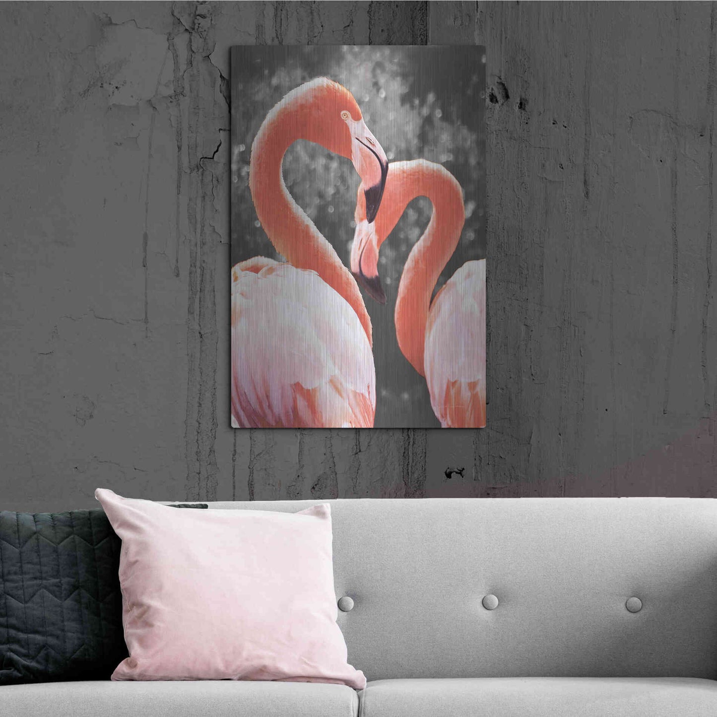 Luxe Metal Art 'Flamingo II on BW' by Debra Van Swearingen, Metal Wall Art,24x36