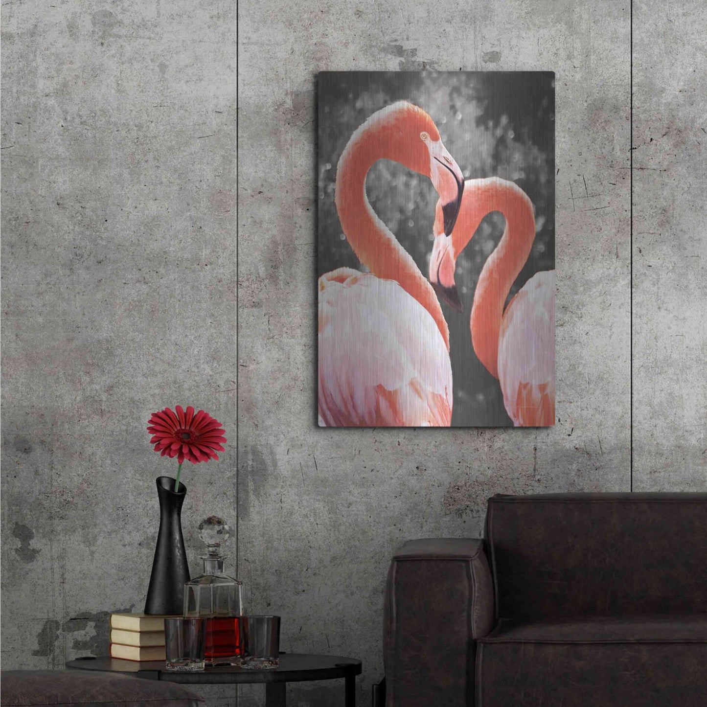 Luxe Metal Art 'Flamingo II on BW' by Debra Van Swearingen, Metal Wall Art,24x36