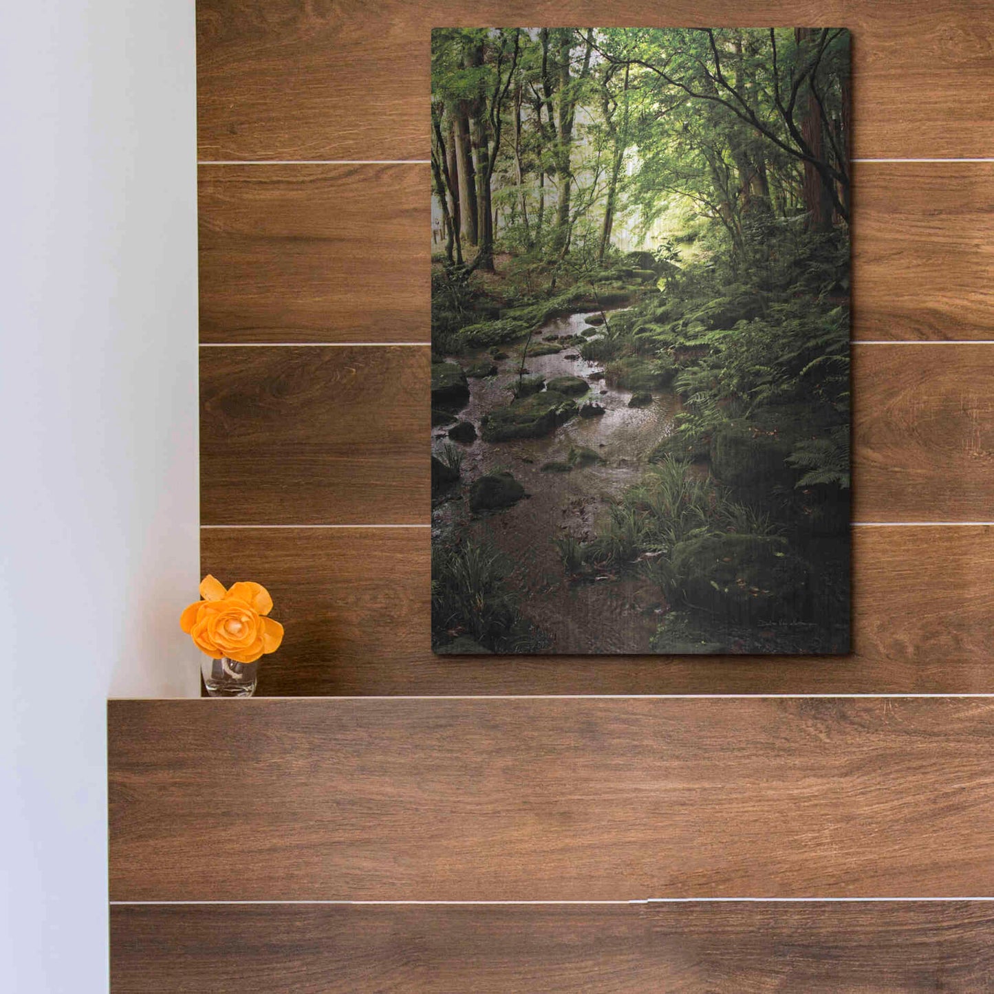 Luxe Metal Art 'Lush Creek in Forest' by Debra Van Swearingen, Metal Wall Art,12x16