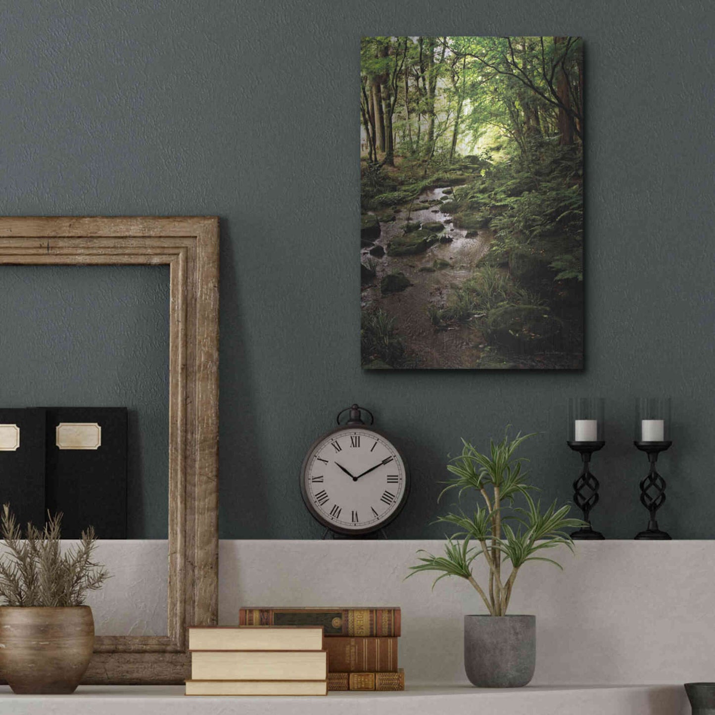 Luxe Metal Art 'Lush Creek in Forest' by Debra Van Swearingen, Metal Wall Art,12x16