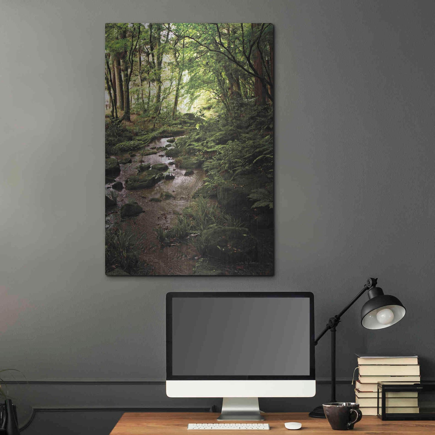 Luxe Metal Art 'Lush Creek in Forest' by Debra Van Swearingen, Metal Wall Art,24x36