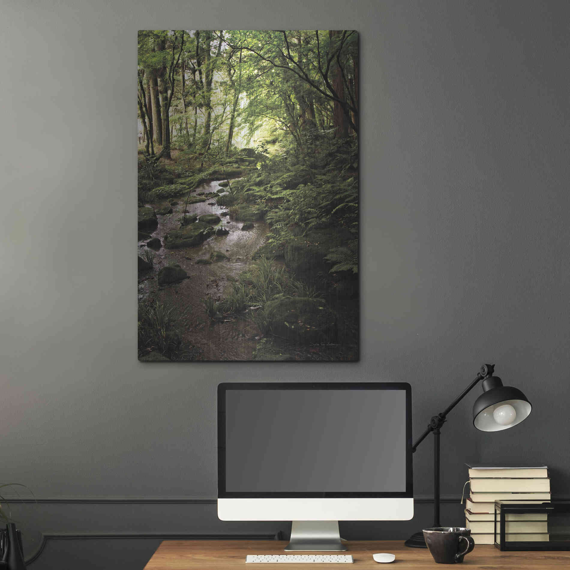 Luxe Metal Art 'Lush Creek in Forest' by Debra Van Swearingen, Metal Wall Art,24x36