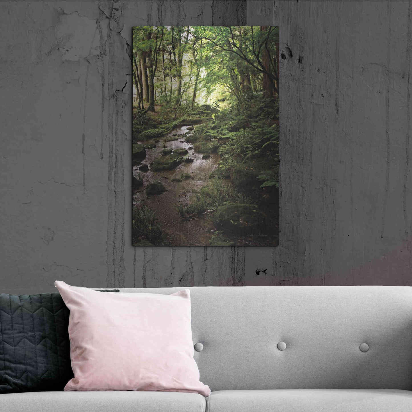Luxe Metal Art 'Lush Creek in Forest' by Debra Van Swearingen, Metal Wall Art,24x36