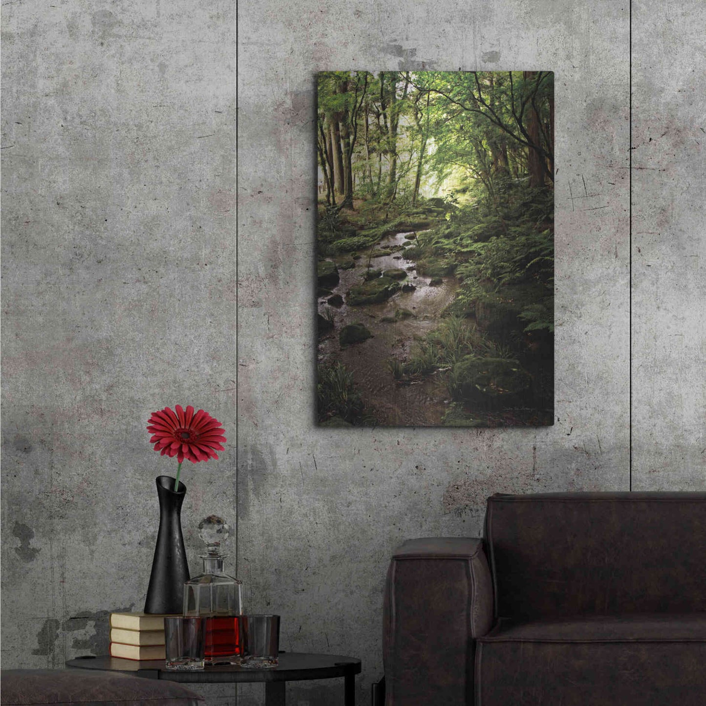 Luxe Metal Art 'Lush Creek in Forest' by Debra Van Swearingen, Metal Wall Art,24x36