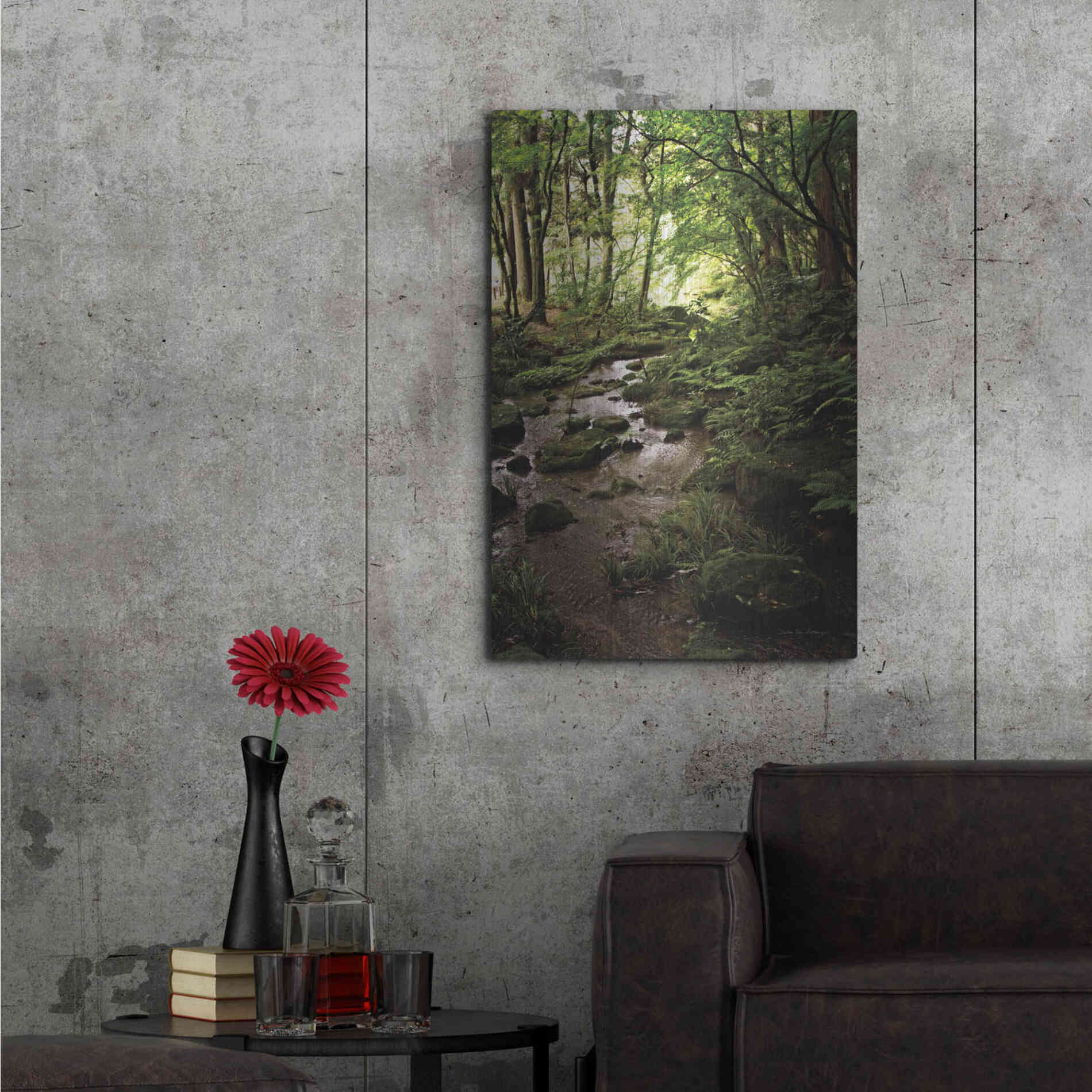 Luxe Metal Art 'Lush Creek in Forest' by Debra Van Swearingen, Metal Wall Art,24x36
