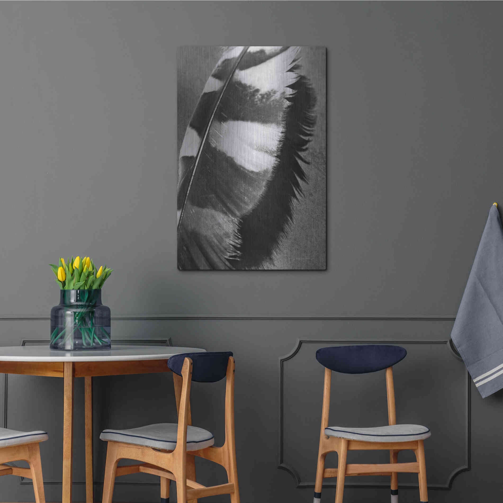 Luxe Metal Art 'Feather Shadow I' by Debra Van Swearingen, Metal Wall Art,24x36