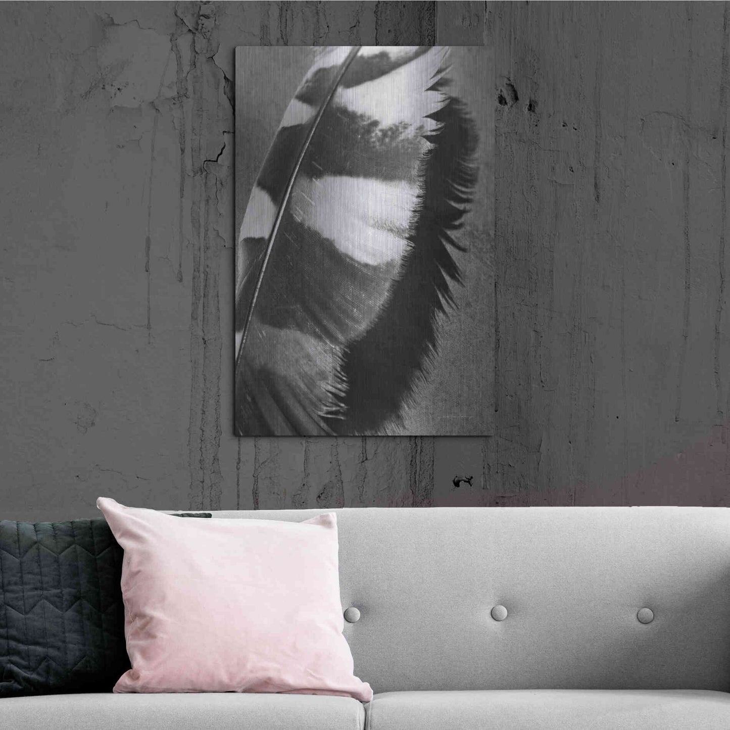 Luxe Metal Art 'Feather Shadow I' by Debra Van Swearingen, Metal Wall Art,24x36