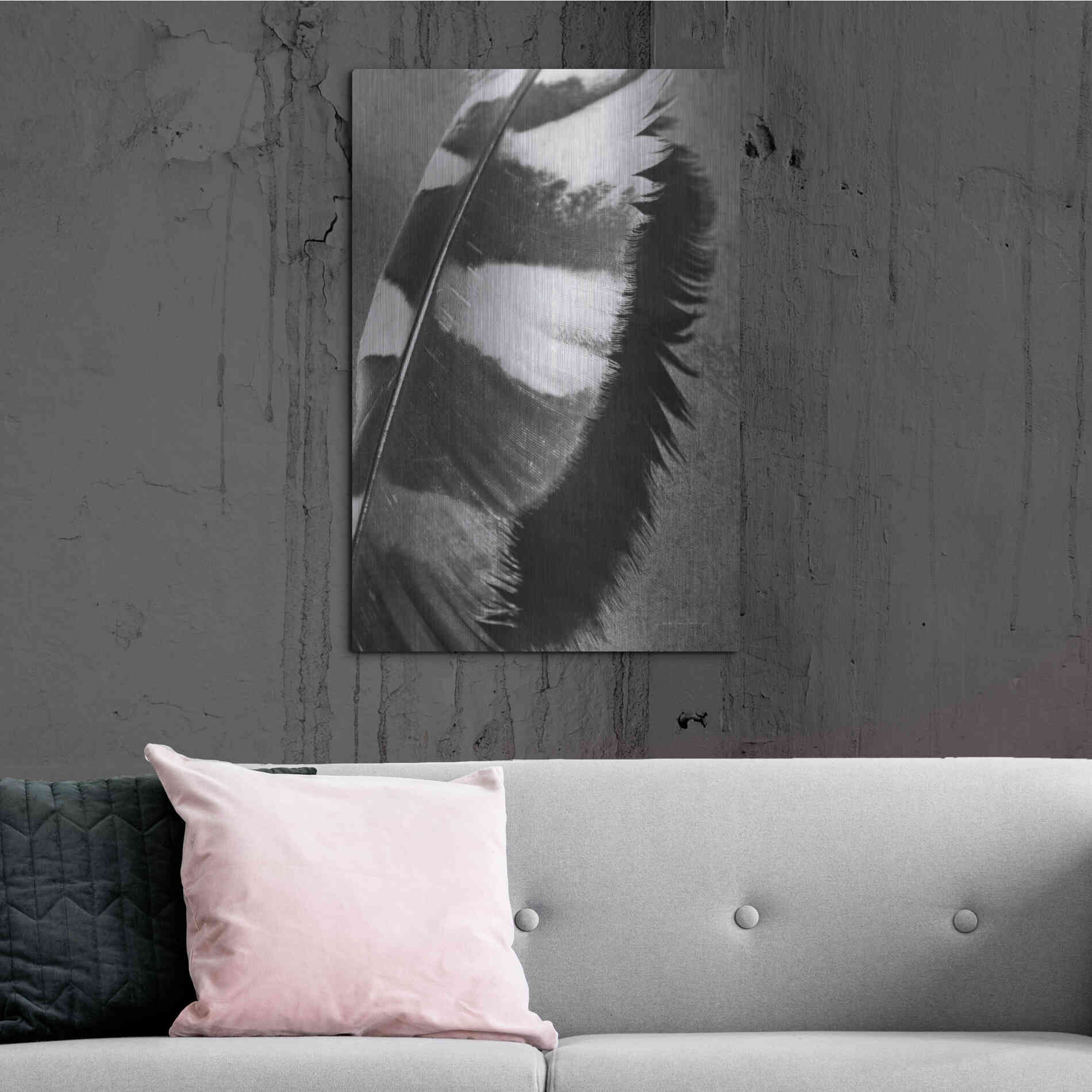 Luxe Metal Art 'Feather Shadow I' by Debra Van Swearingen, Metal Wall Art,24x36