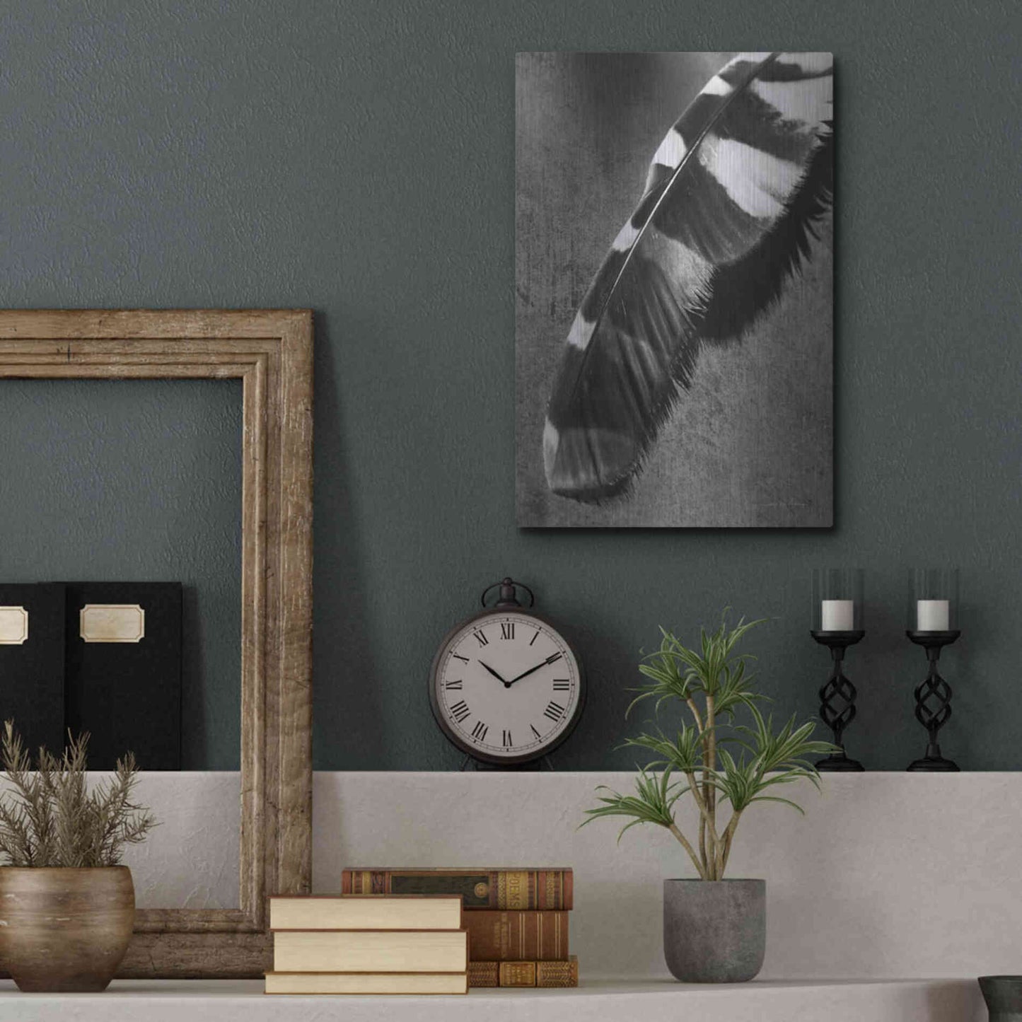 Luxe Metal Art 'Feather Shadow II' by Debra Van Swearingen, Metal Wall Art,12x16