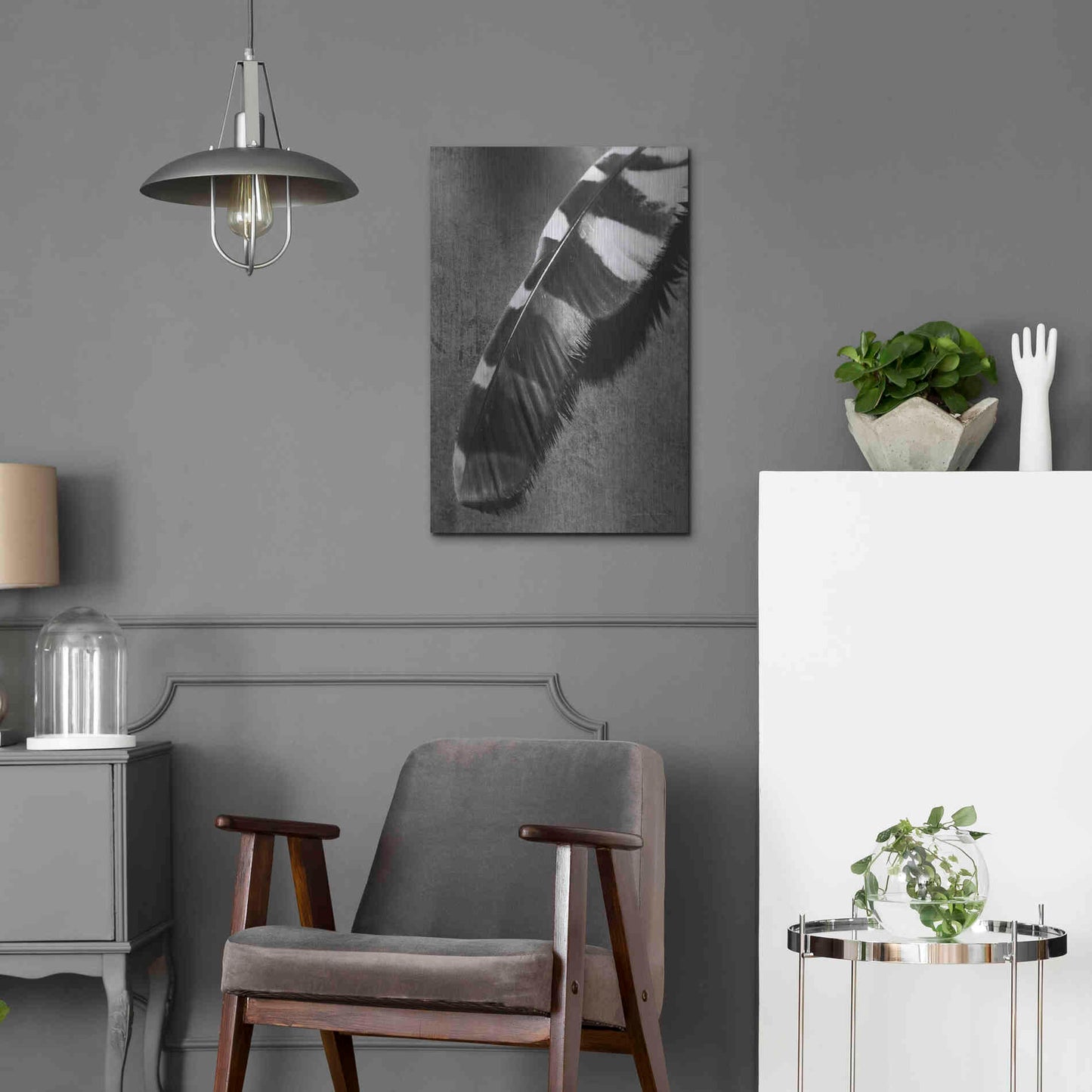 Luxe Metal Art 'Feather Shadow II' by Debra Van Swearingen, Metal Wall Art,16x24