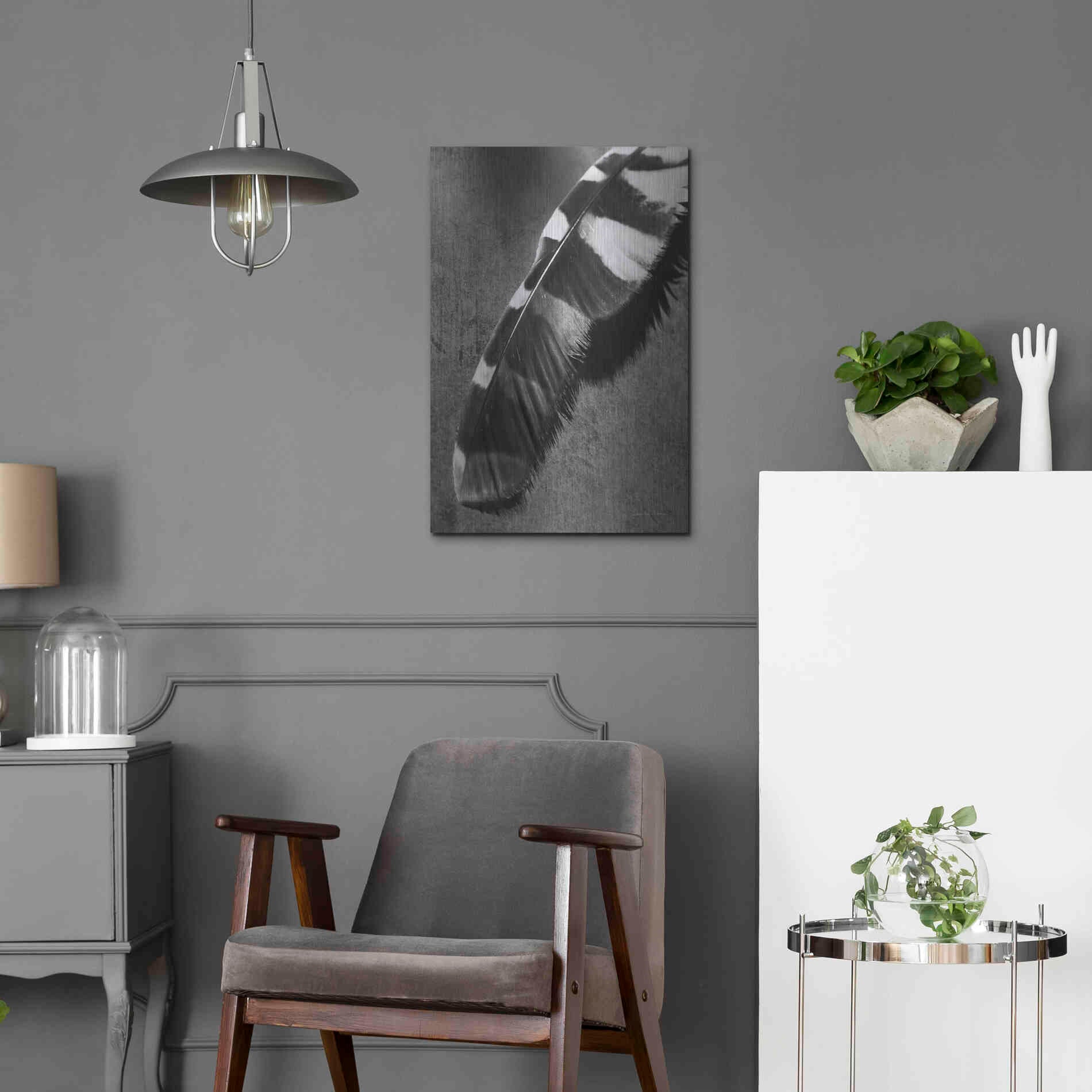 Luxe Metal Art 'Feather Shadow II' by Debra Van Swearingen, Metal Wall Art,16x24