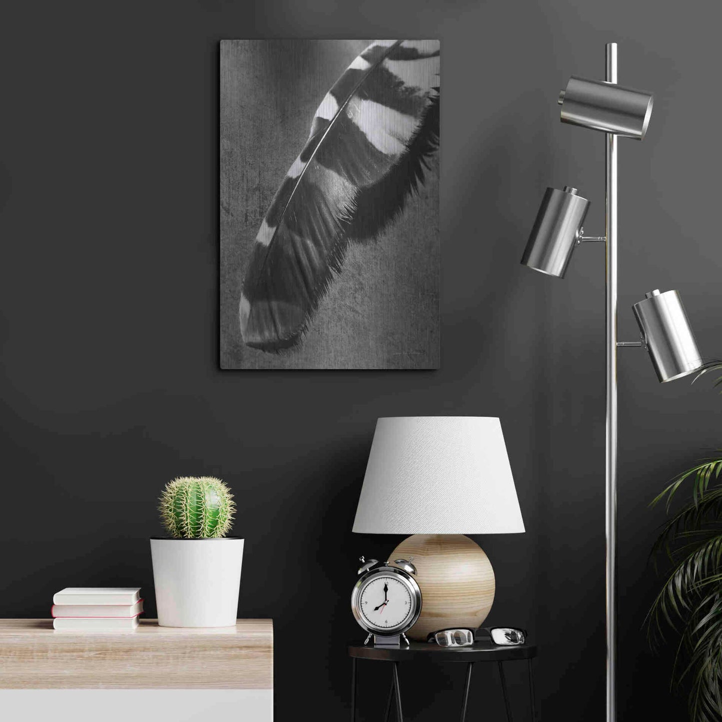 Luxe Metal Art 'Feather Shadow II' by Debra Van Swearingen, Metal Wall Art,16x24