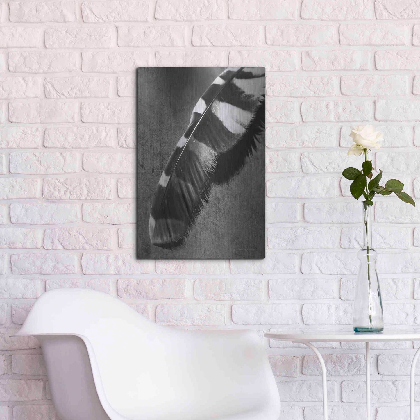 Luxe Metal Art 'Feather Shadow II' by Debra Van Swearingen, Metal Wall Art,16x24