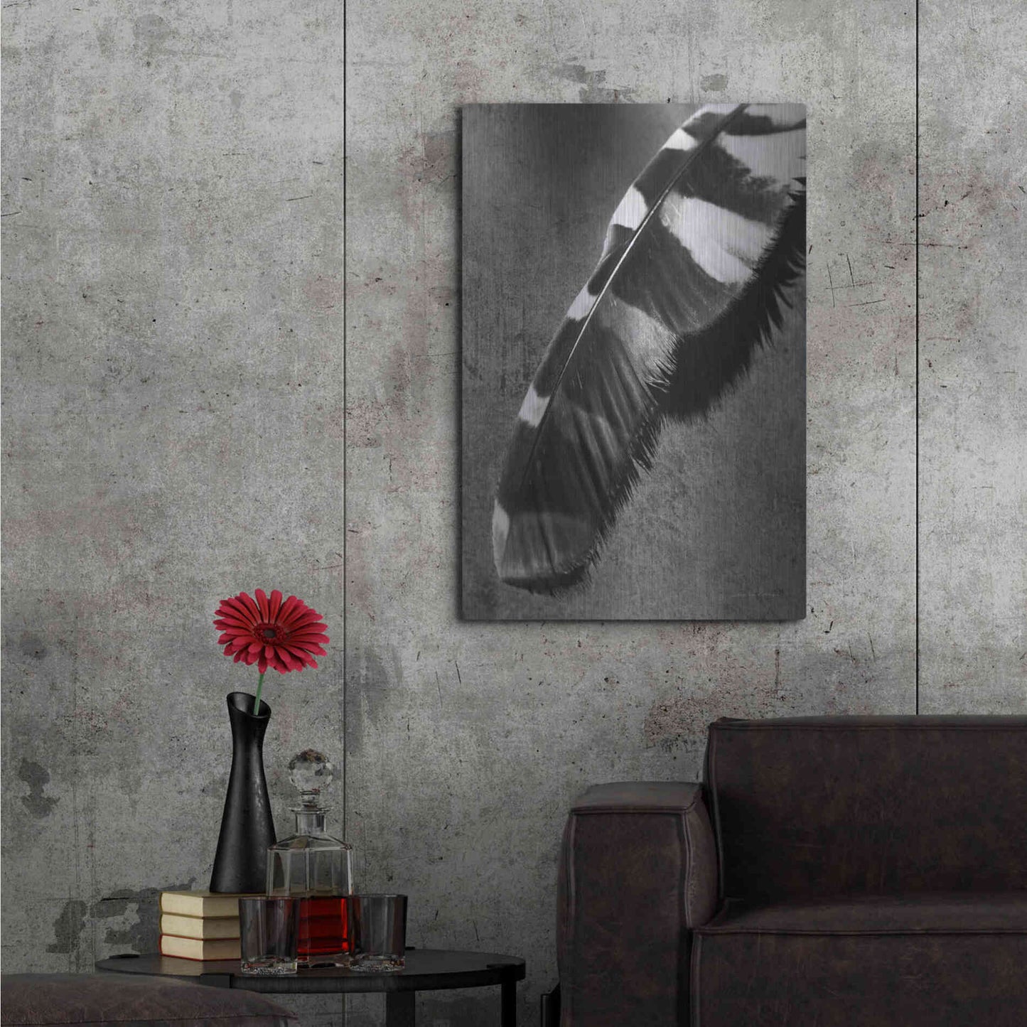 Luxe Metal Art 'Feather Shadow II' by Debra Van Swearingen, Metal Wall Art,24x36