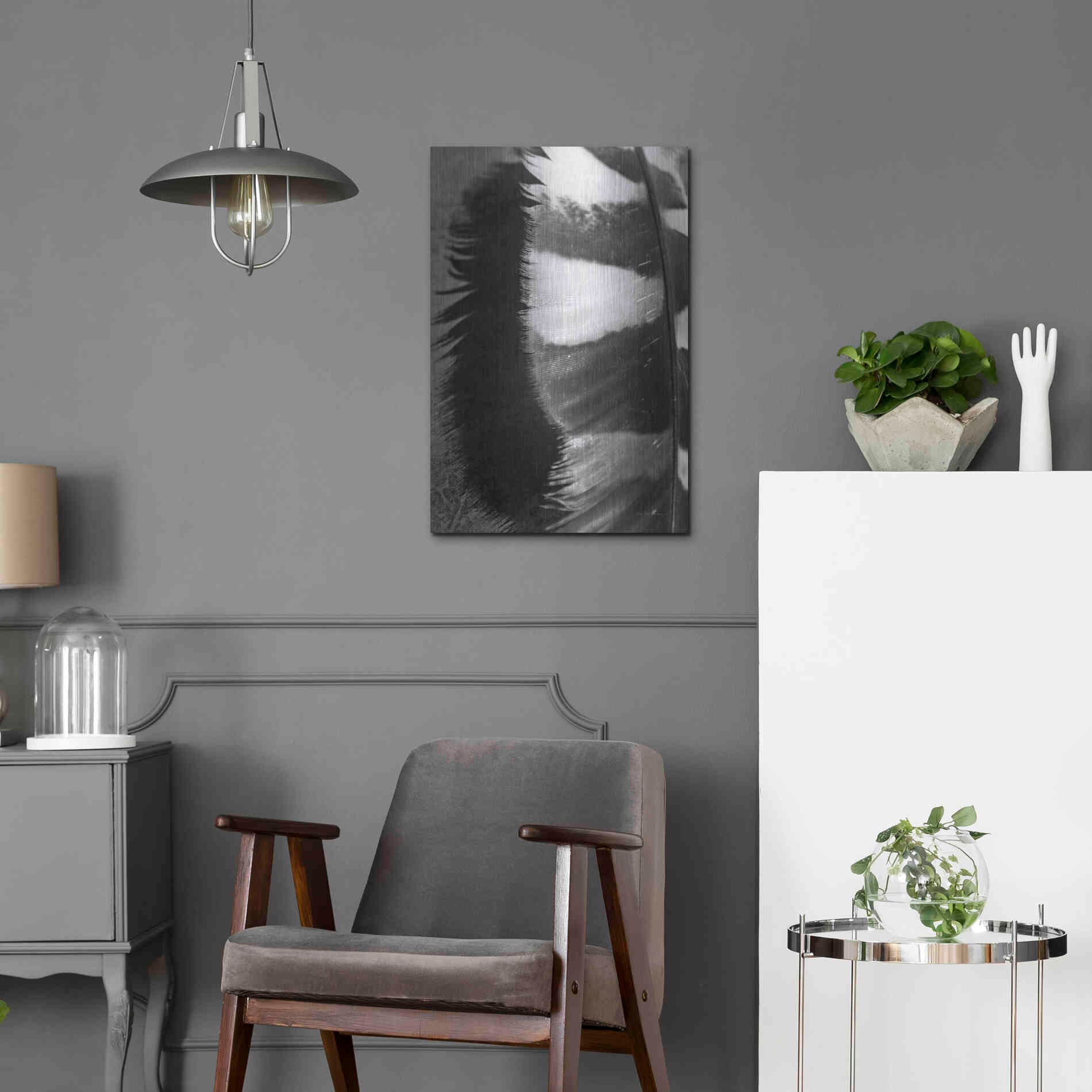 Luxe Metal Art 'Feather Shadow III' by Debra Van Swearingen, Metal Wall Art,16x24