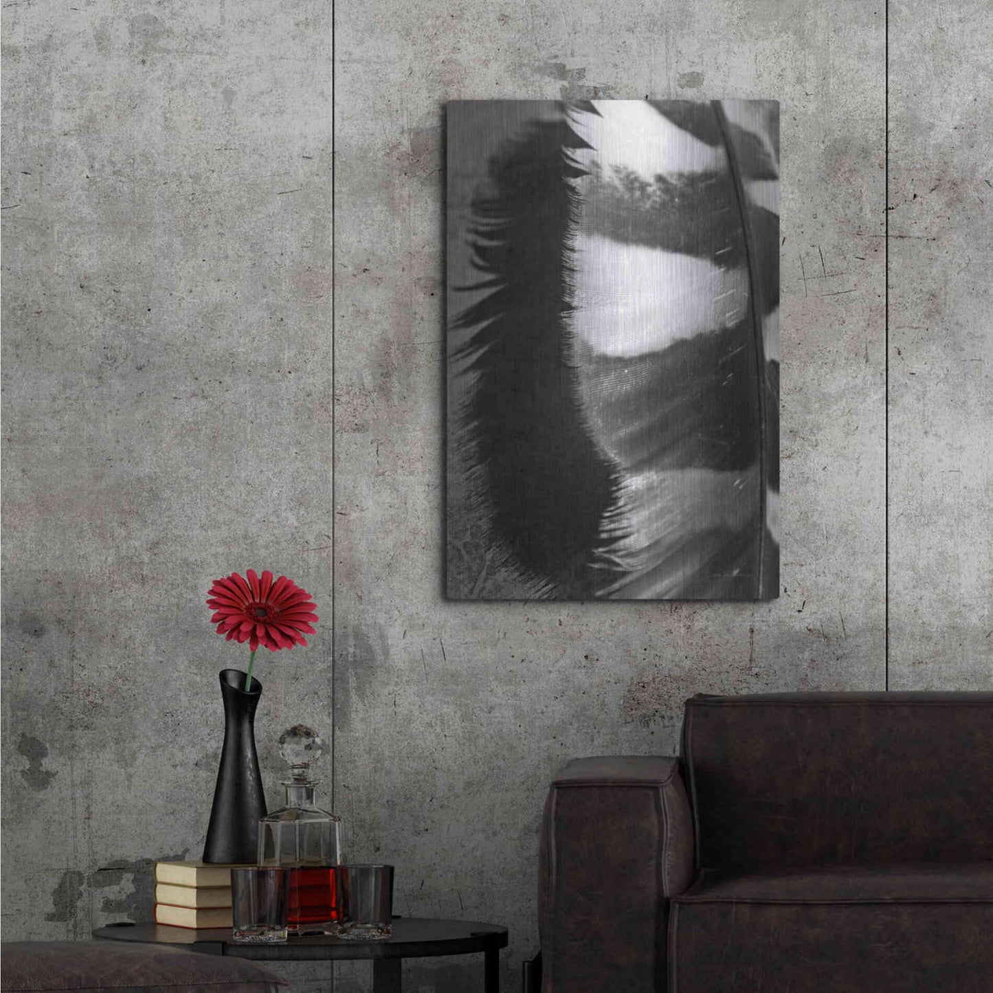 Luxe Metal Art 'Feather Shadow III' by Debra Van Swearingen, Metal Wall Art,24x36