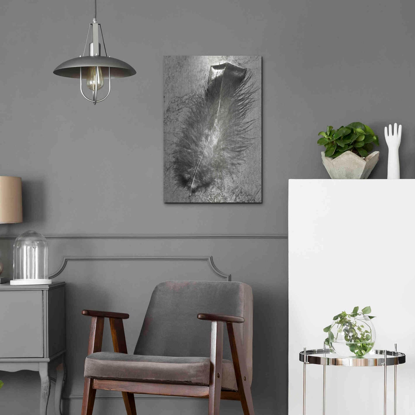 Luxe Metal Art 'Feather Shadow IV' by Debra Van Swearingen, Metal Wall Art,16x24