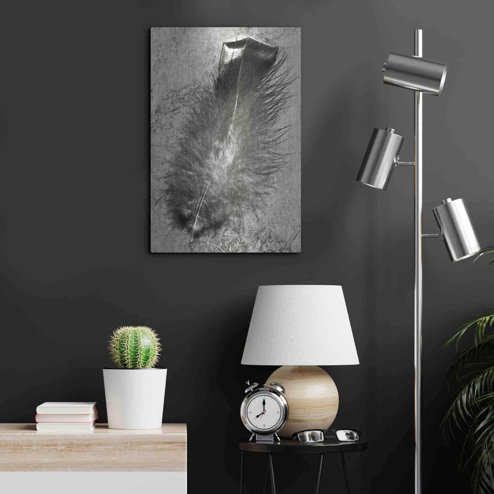 Luxe Metal Art 'Feather Shadow IV' by Debra Van Swearingen, Metal Wall Art,16x24