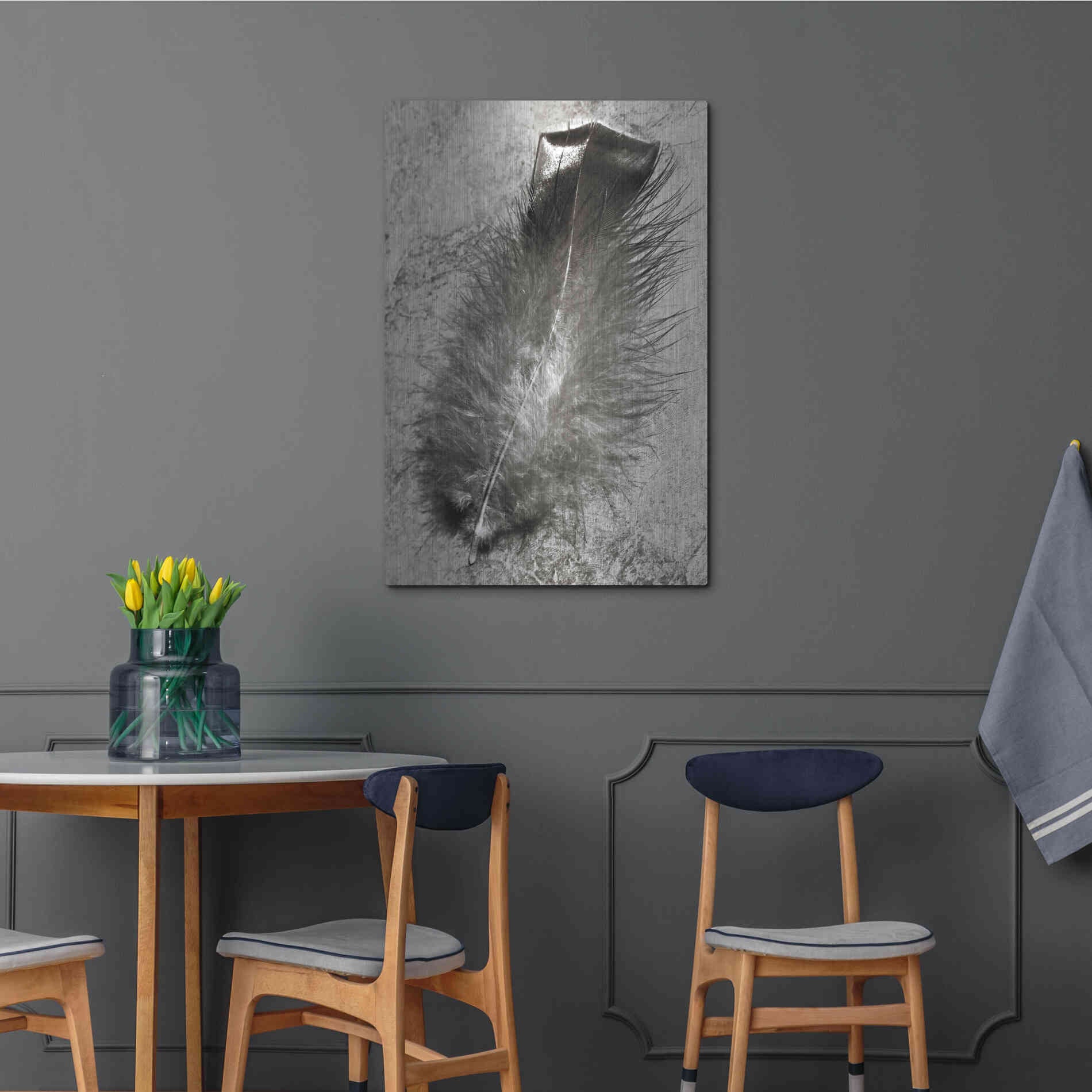 Luxe Metal Art 'Feather Shadow IV' by Debra Van Swearingen, Metal Wall Art,24x36