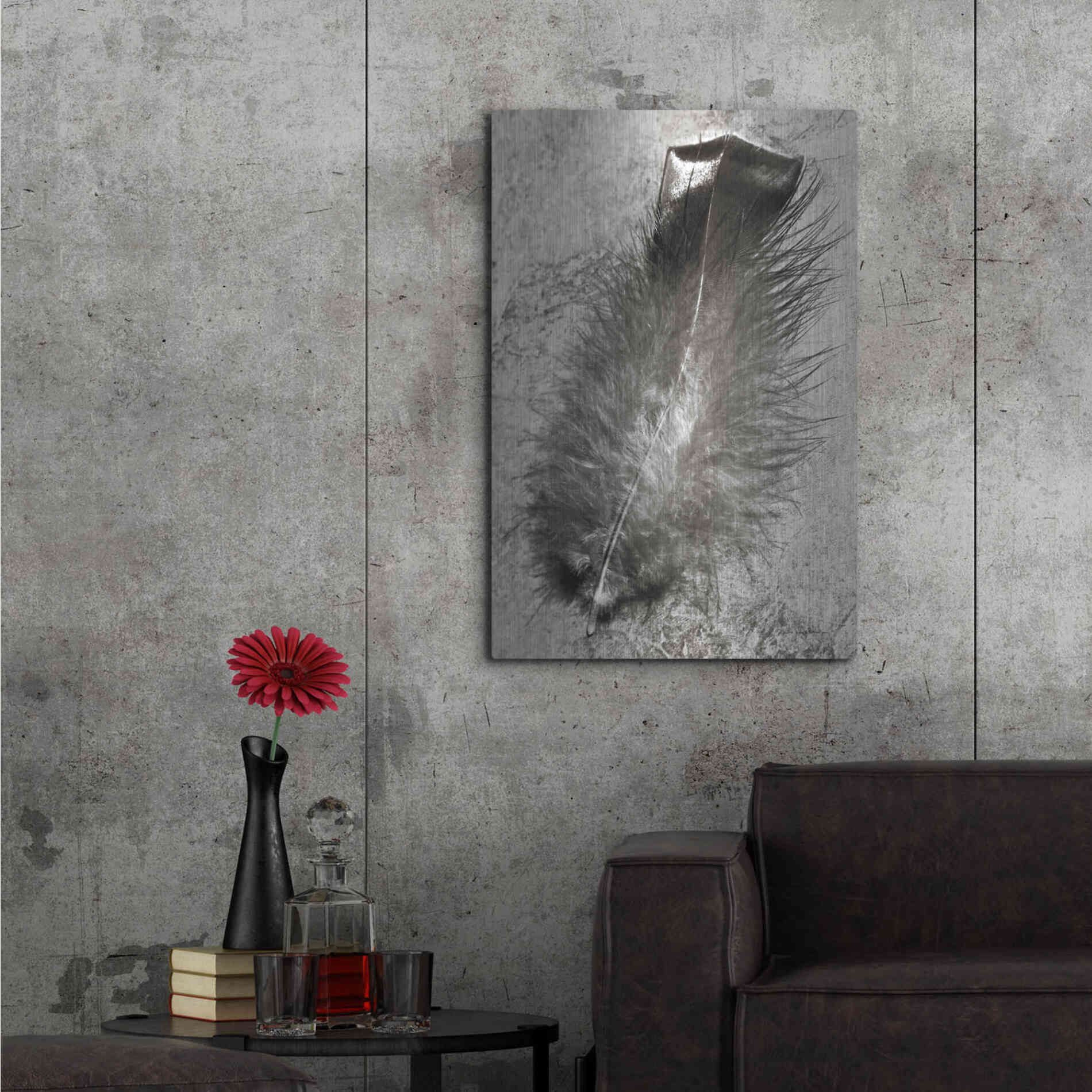 Luxe Metal Art 'Feather Shadow IV' by Debra Van Swearingen, Metal Wall Art,24x36