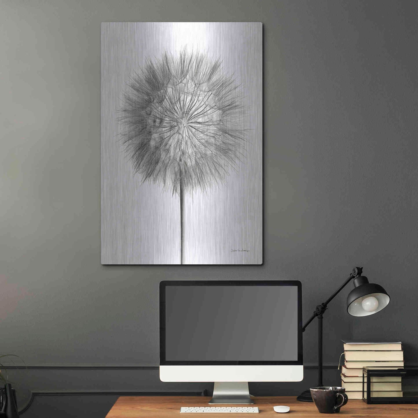 Luxe Metal Art 'Dandelion Fluff on White' by Debra Van Swearingen, Metal Wall Art,24x36