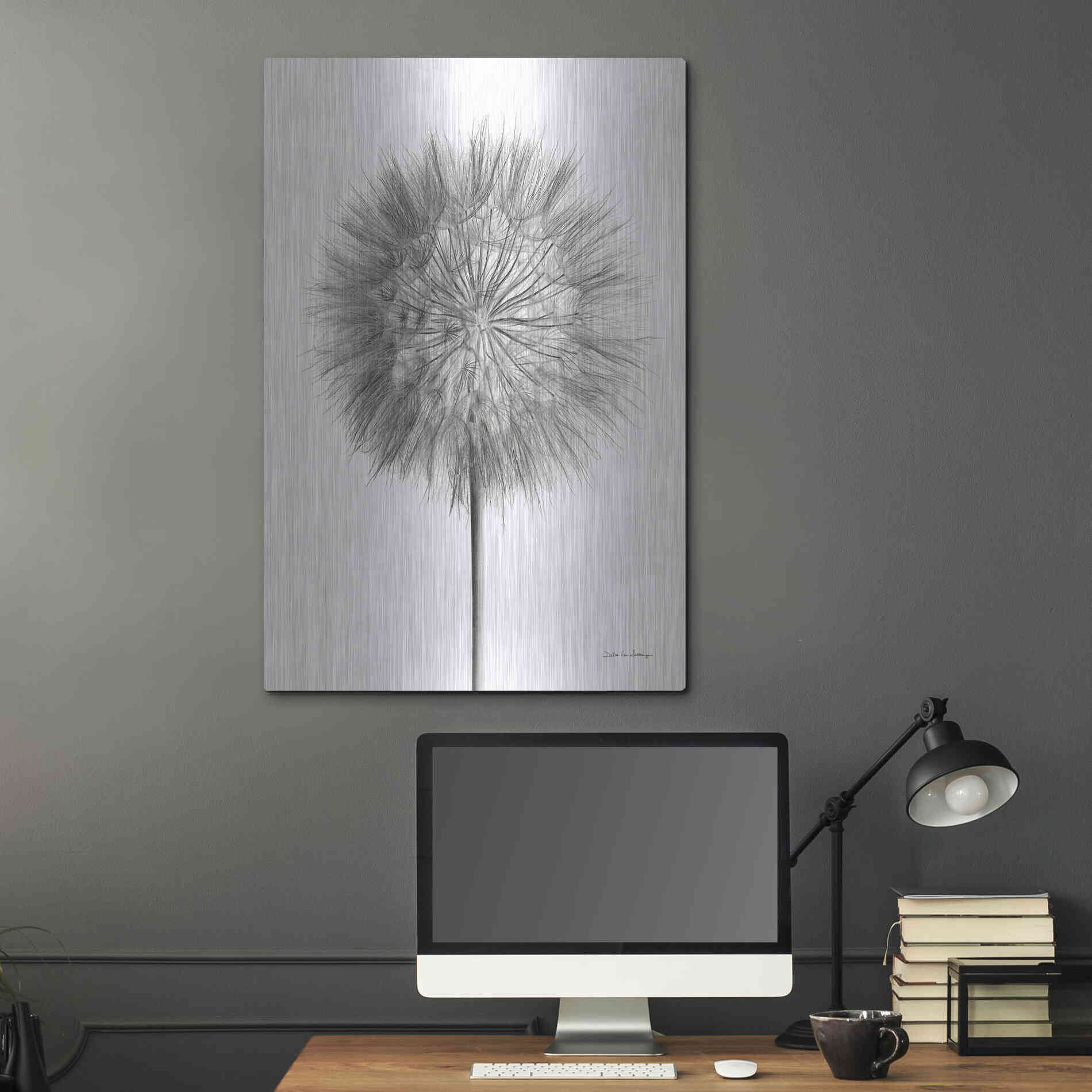Luxe Metal Art 'Dandelion Fluff on White' by Debra Van Swearingen, Metal Wall Art,24x36