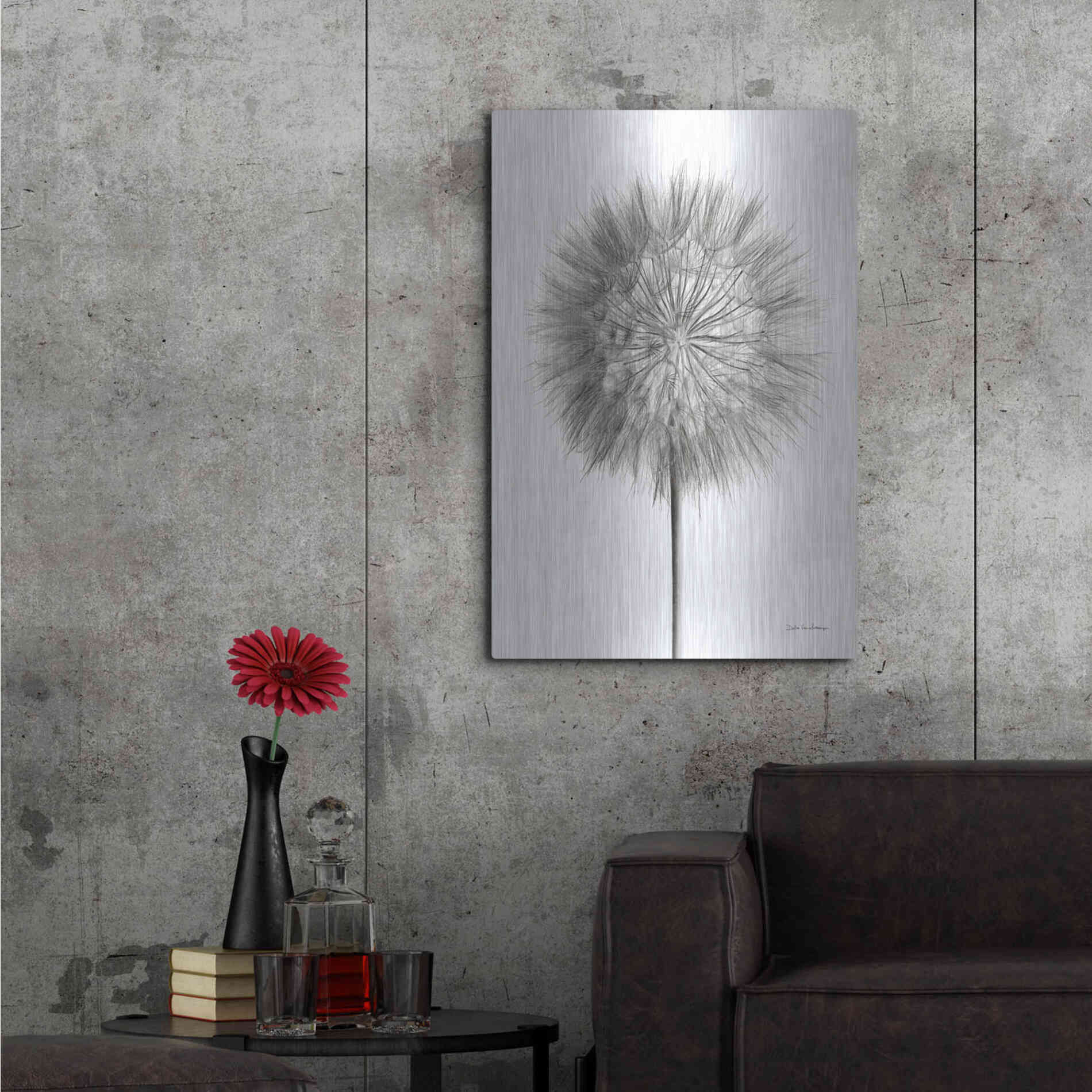 Luxe Metal Art 'Dandelion Fluff on White' by Debra Van Swearingen, Metal Wall Art,24x36