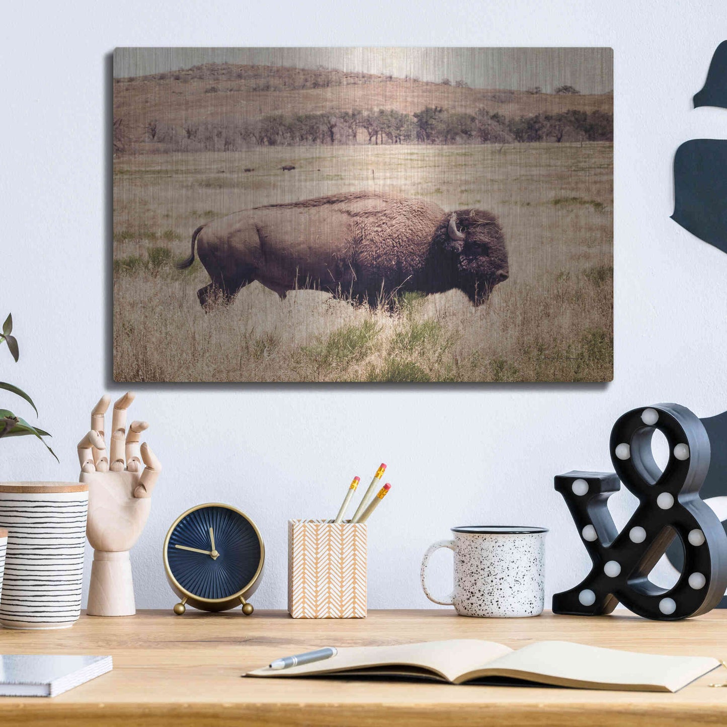 Luxe Metal Art 'Buffalo I' by Debra Van Swearingen, Metal Wall Art,16x12