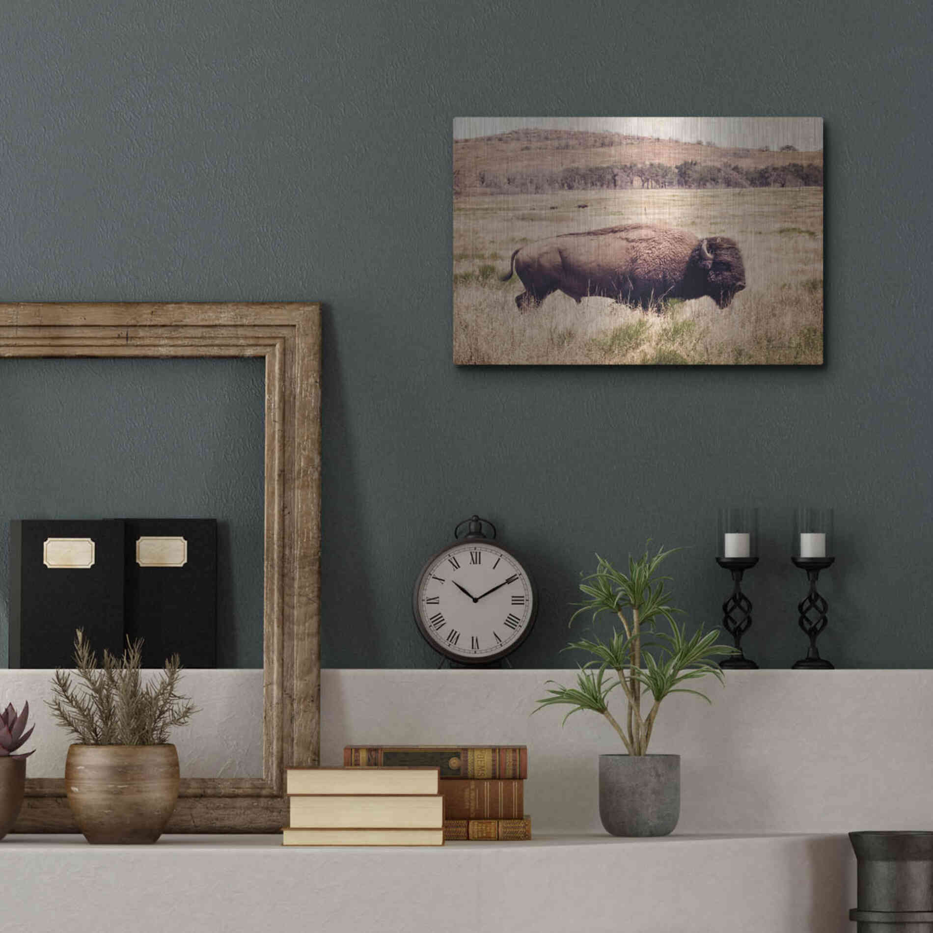 Luxe Metal Art 'Buffalo I' by Debra Van Swearingen, Metal Wall Art,16x12