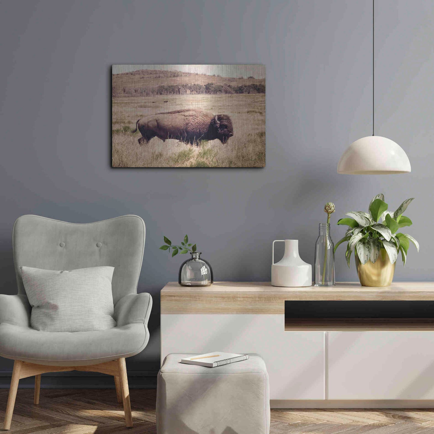 Luxe Metal Art 'Buffalo I' by Debra Van Swearingen, Metal Wall Art,24x16