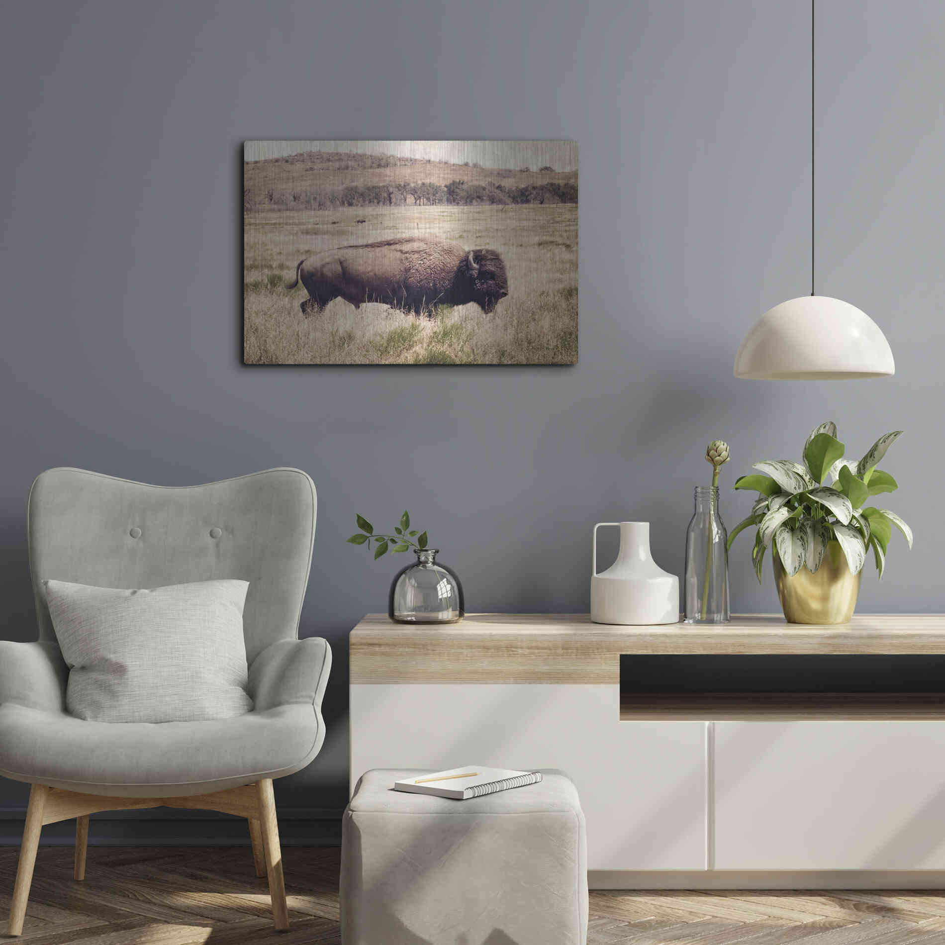 Luxe Metal Art 'Buffalo I' by Debra Van Swearingen, Metal Wall Art,24x16