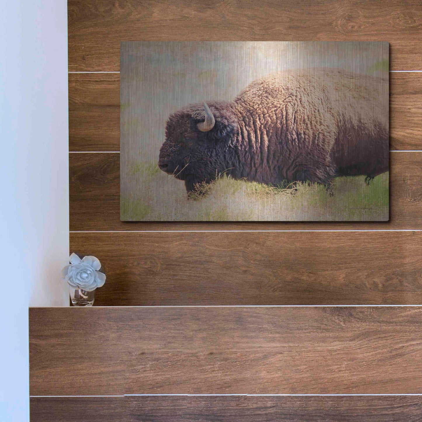 Luxe Metal Art 'Buffalo II' by Debra Van Swearingen, Metal Wall Art,16x12