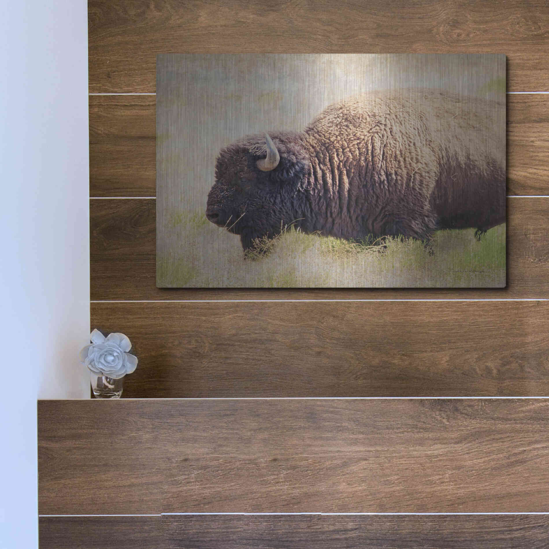 Luxe Metal Art 'Buffalo II' by Debra Van Swearingen, Metal Wall Art,16x12