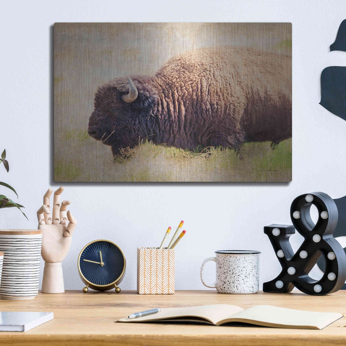 Luxe Metal Art 'Buffalo II' by Debra Van Swearingen, Metal Wall Art,16x12