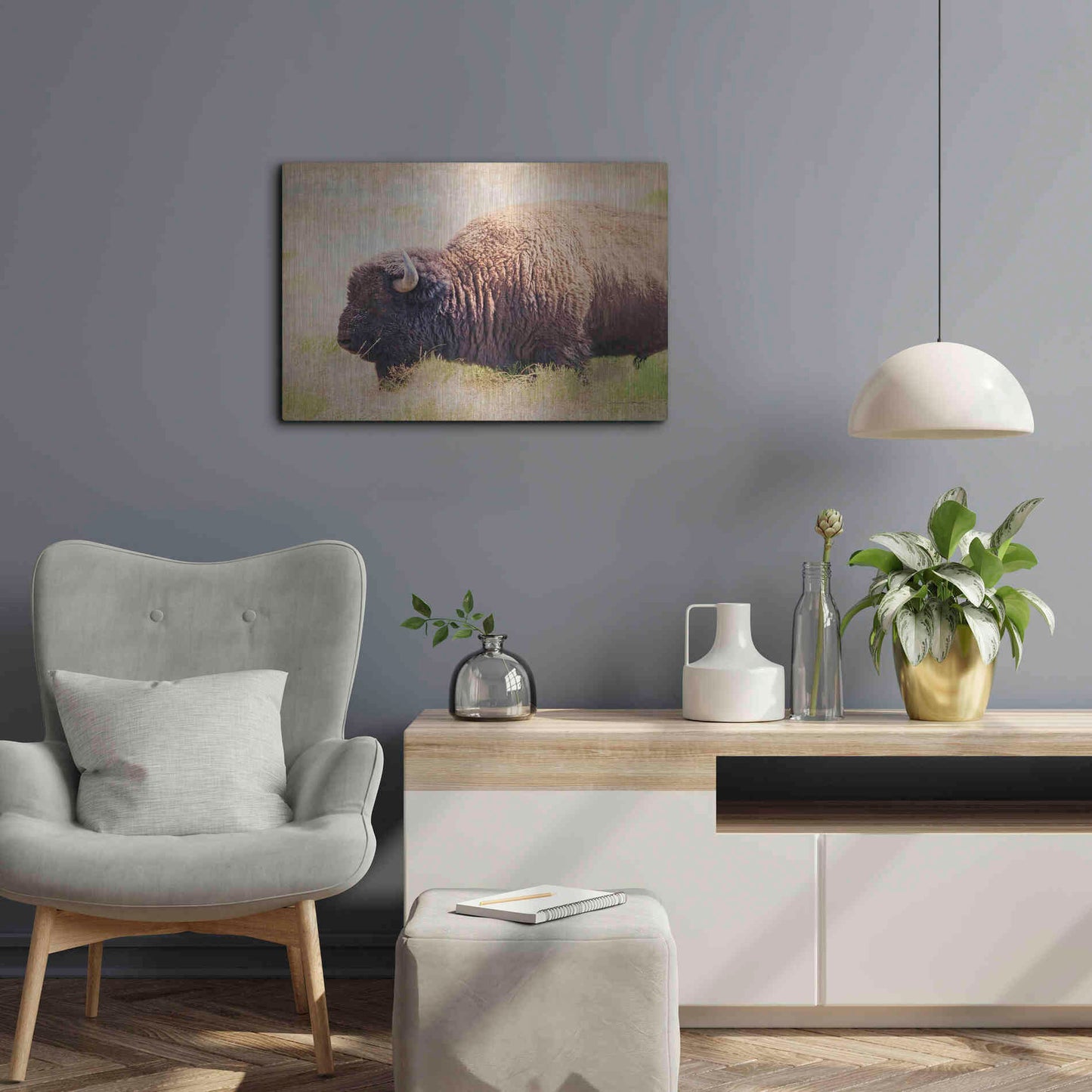 Luxe Metal Art 'Buffalo II' by Debra Van Swearingen, Metal Wall Art,24x16