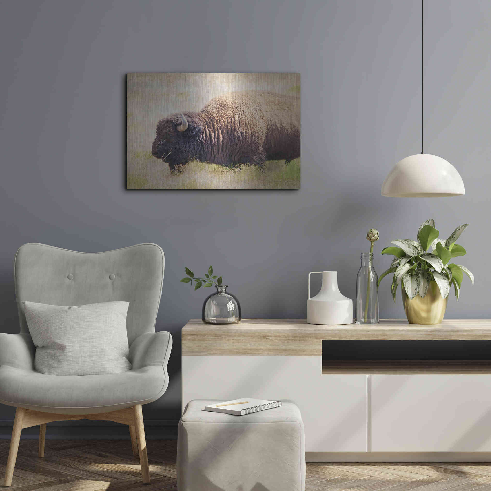 Luxe Metal Art 'Buffalo II' by Debra Van Swearingen, Metal Wall Art,24x16