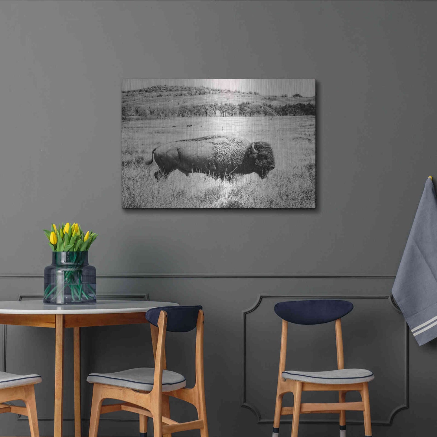 Luxe Metal Art 'Buffalo I BW' by Debra Van Swearingen, Metal Wall Art,36x24