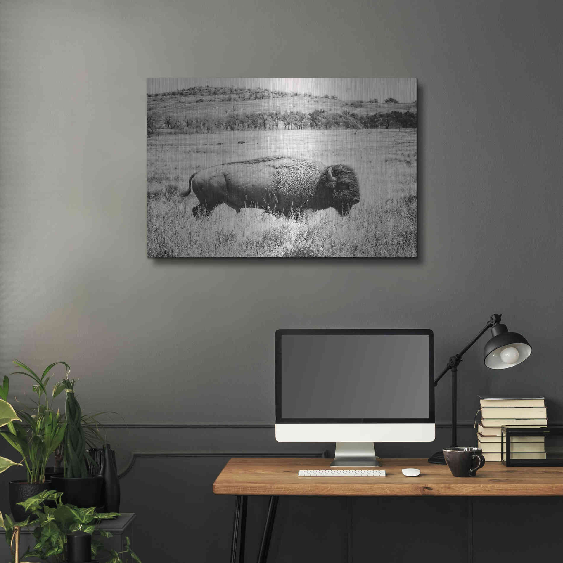 Luxe Metal Art 'Buffalo I BW' by Debra Van Swearingen, Metal Wall Art,36x24