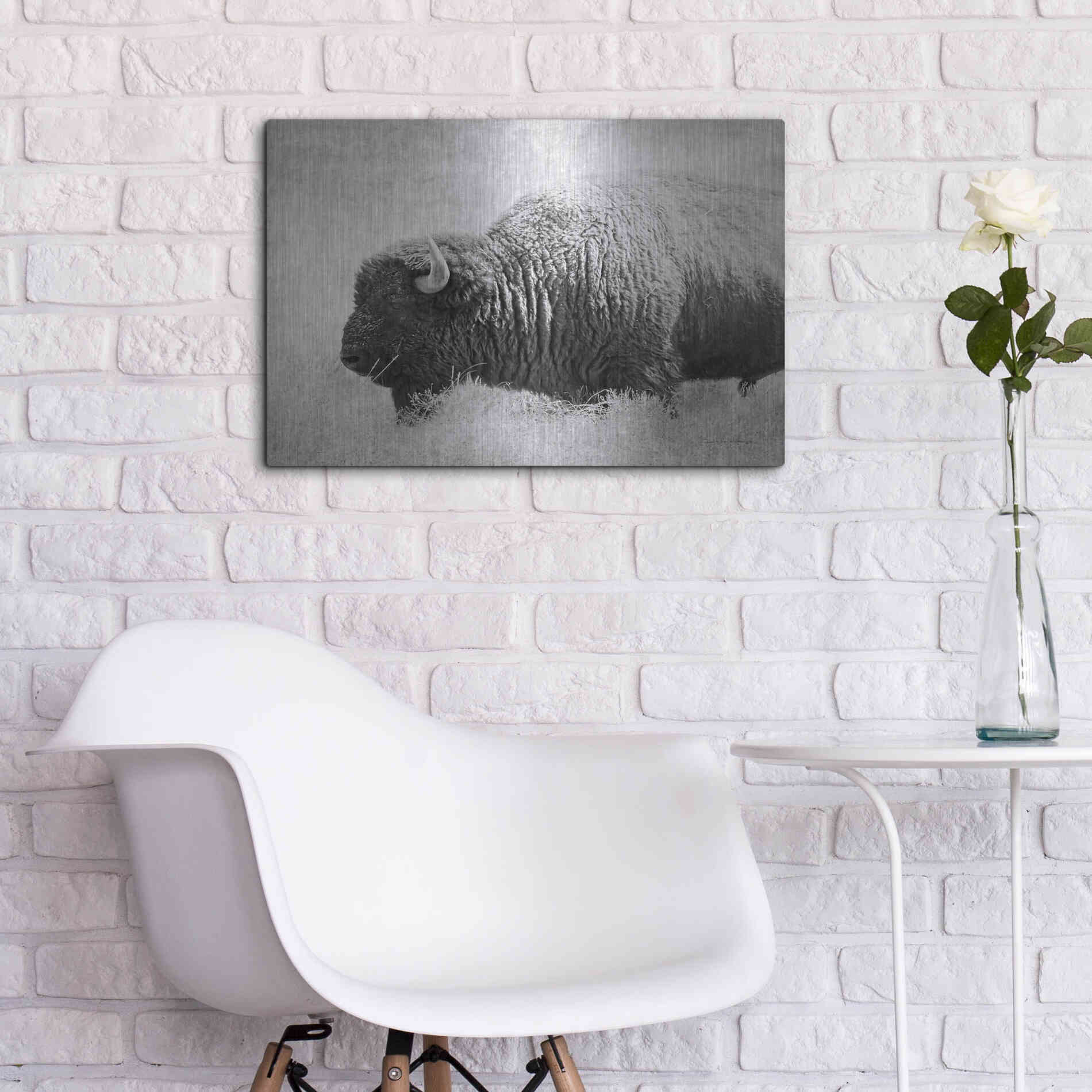 Luxe Metal Art 'Buffalo II BW' by Debra Van Swearingen, Metal Wall Art,24x16